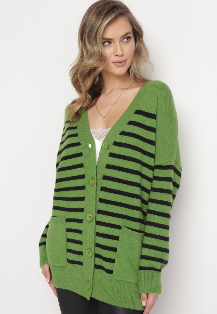 m&v Cardigan Verde Lung în dungi cu buzunare Fellesa
