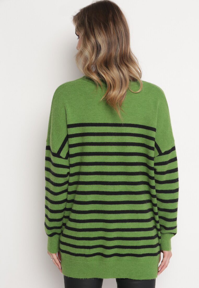 m&v Cardigan Verde Lung în dungi cu buzunare Fellesa