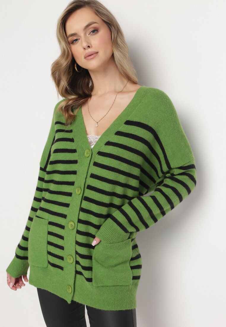 m&v Cardigan Verde Lung în dungi cu buzunare Fellesa