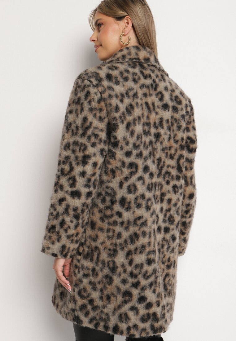 Made in Italy Palton Bej Dublu rând Cu imprimeu leopard Cu buzunare oblice Niathriel