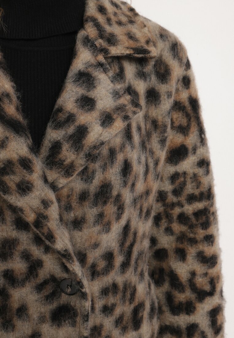 Made in Italy Palton Bej Dublu rând Cu imprimeu leopard Cu buzunare oblice Niathriel