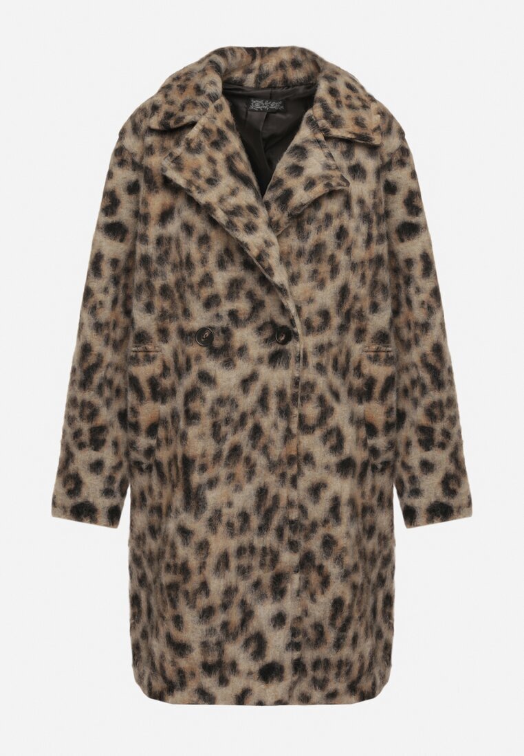 Made in Italy Palton Bej Dublu rând Cu imprimeu leopard Cu buzunare oblice Niathriel
