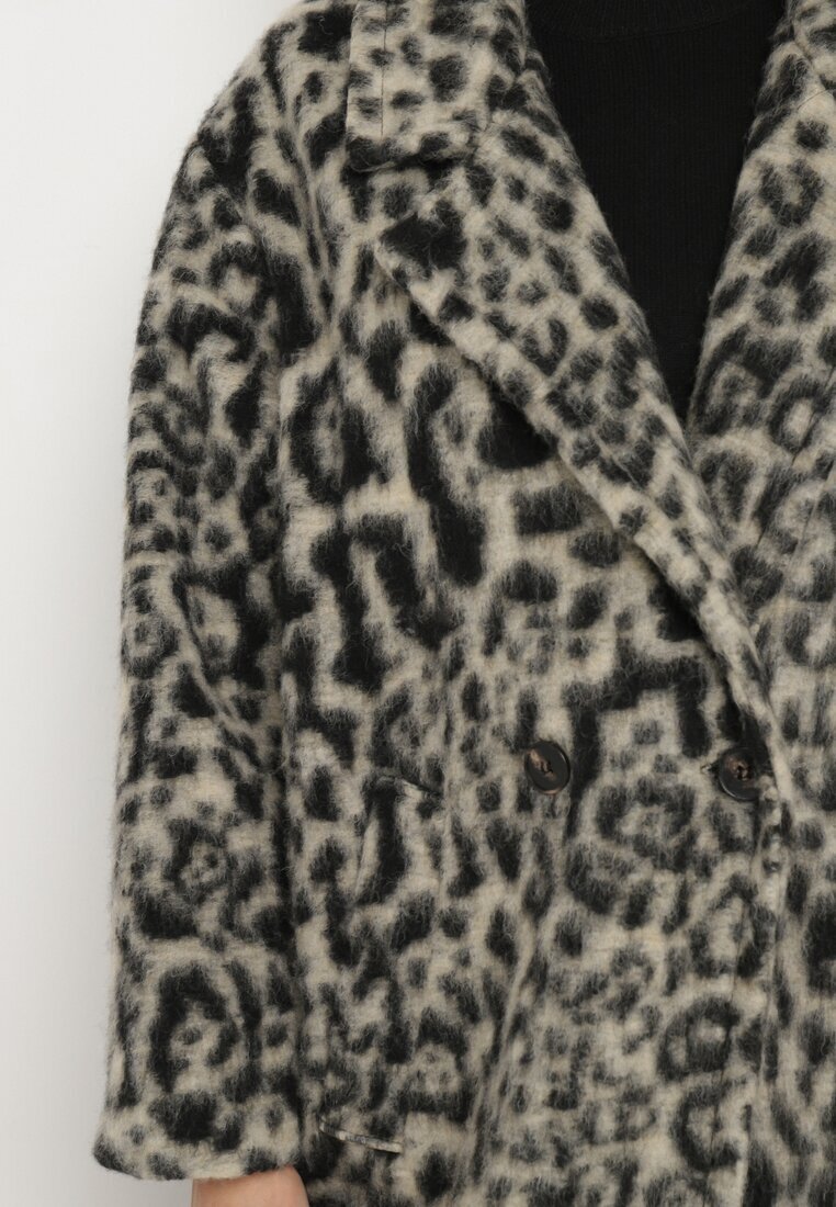 Made in Italy Palton Gri Dublu pet cu imprimeu leopard Nesaltia