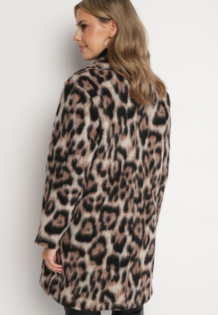 Made in Italy Palton Maro dublu cu imprimeu leopard cu buzunare inserate Niathriel