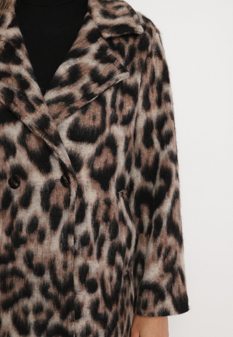 Made in Italy Palton Maro dublu cu imprimeu leopard cu buzunare inserate Niathriel
