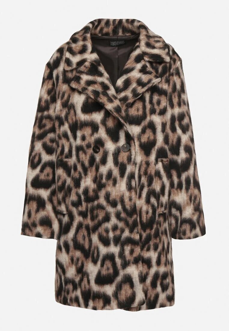 Made in Italy Palton Maro dublu cu imprimeu leopard cu buzunare inserate Niathriel