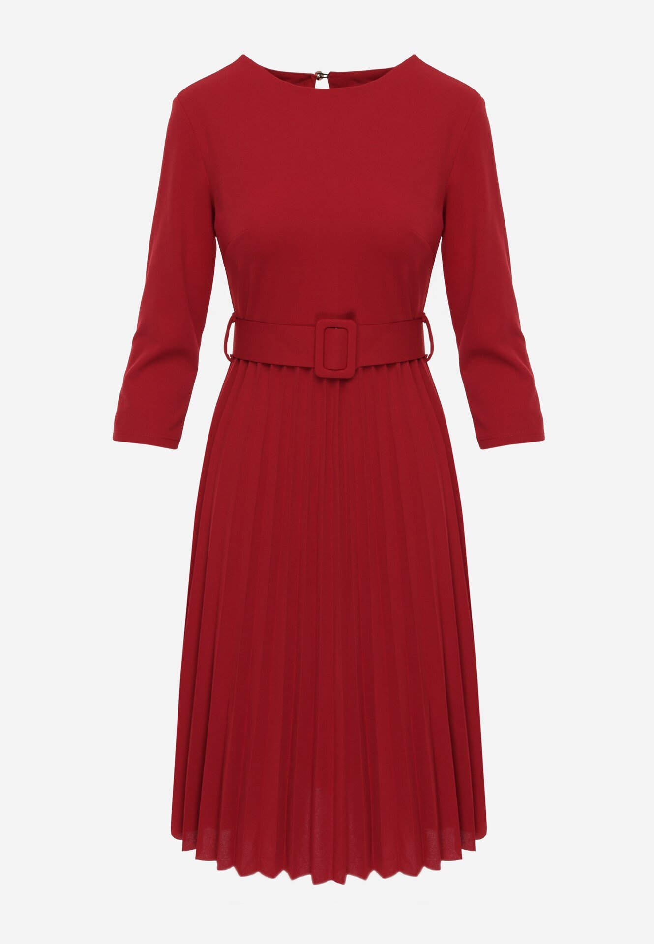 Made in Italy Rochie Bordură Evazată cu Pliuri și Curea cu Cataramă Lennoria