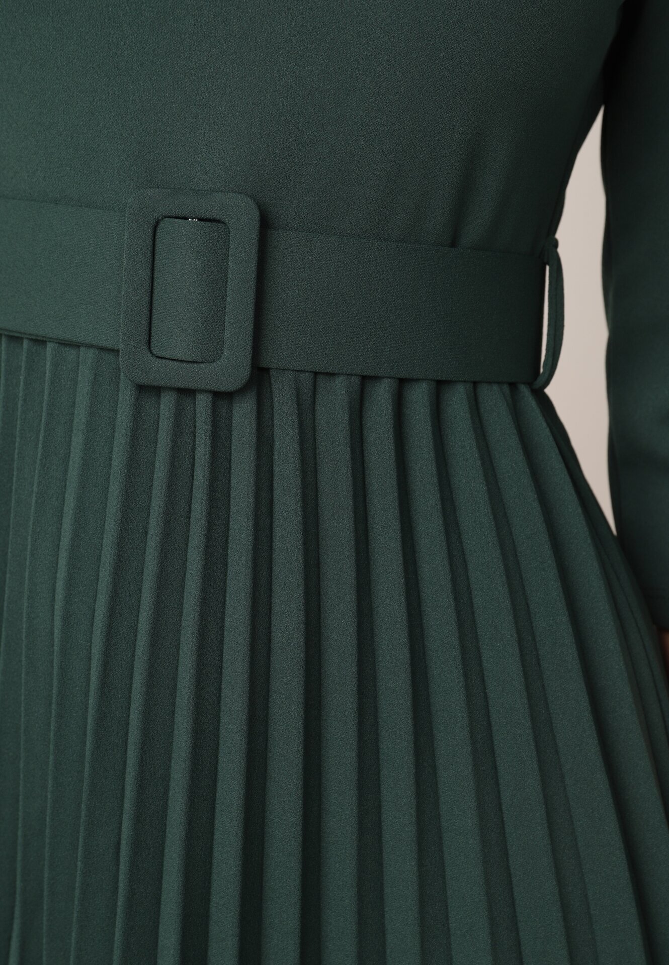 Made in Italy Rochie Verde închis Evazată cu pliuri și curea cu cataramă Lennoria