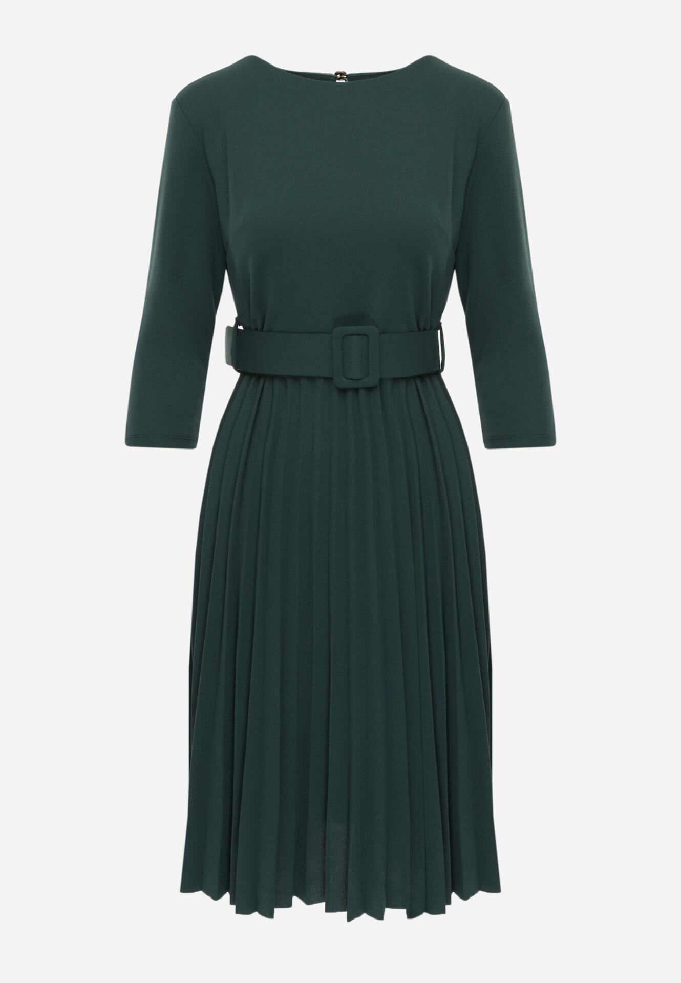 Made in Italy Rochie Verde închis Evazată cu pliuri și curea cu cataramă Lennoria