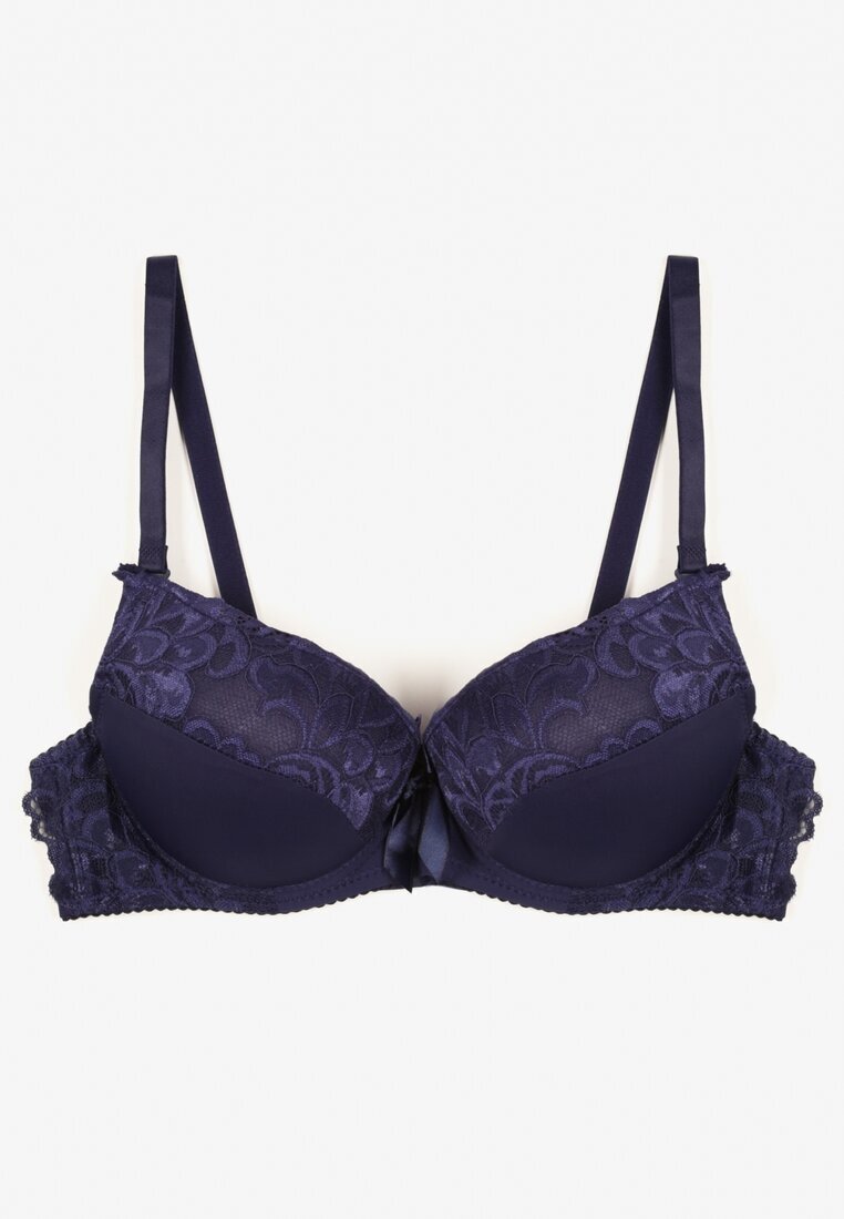 mag - net Sutien push-up bleumarin cu model din dantelă Lanovinea