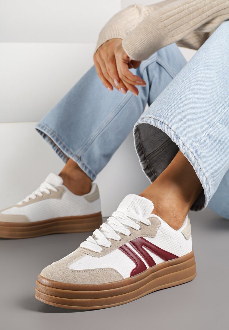 maira Adidași Albi în Stil de Teniși pe Talpă Groasă cu Model Geometric Wevirra