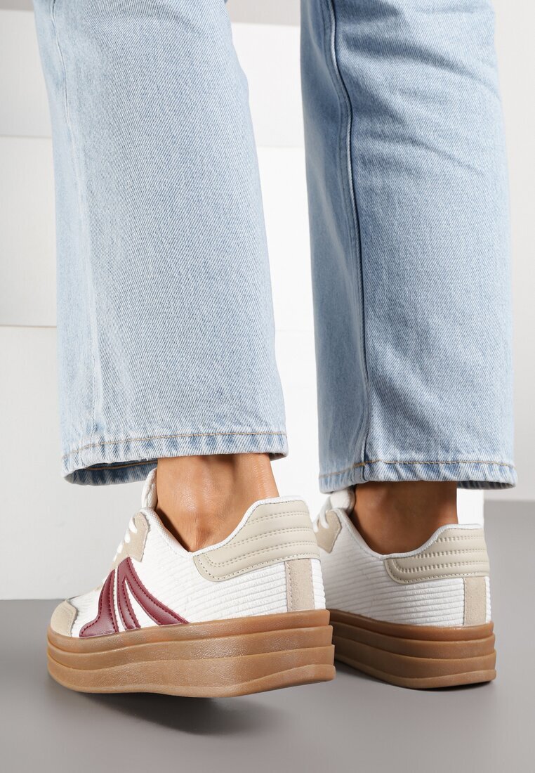 maira Adidași Albi în Stil de Teniși pe Talpă Groasă cu Model Geometric Wevirra
