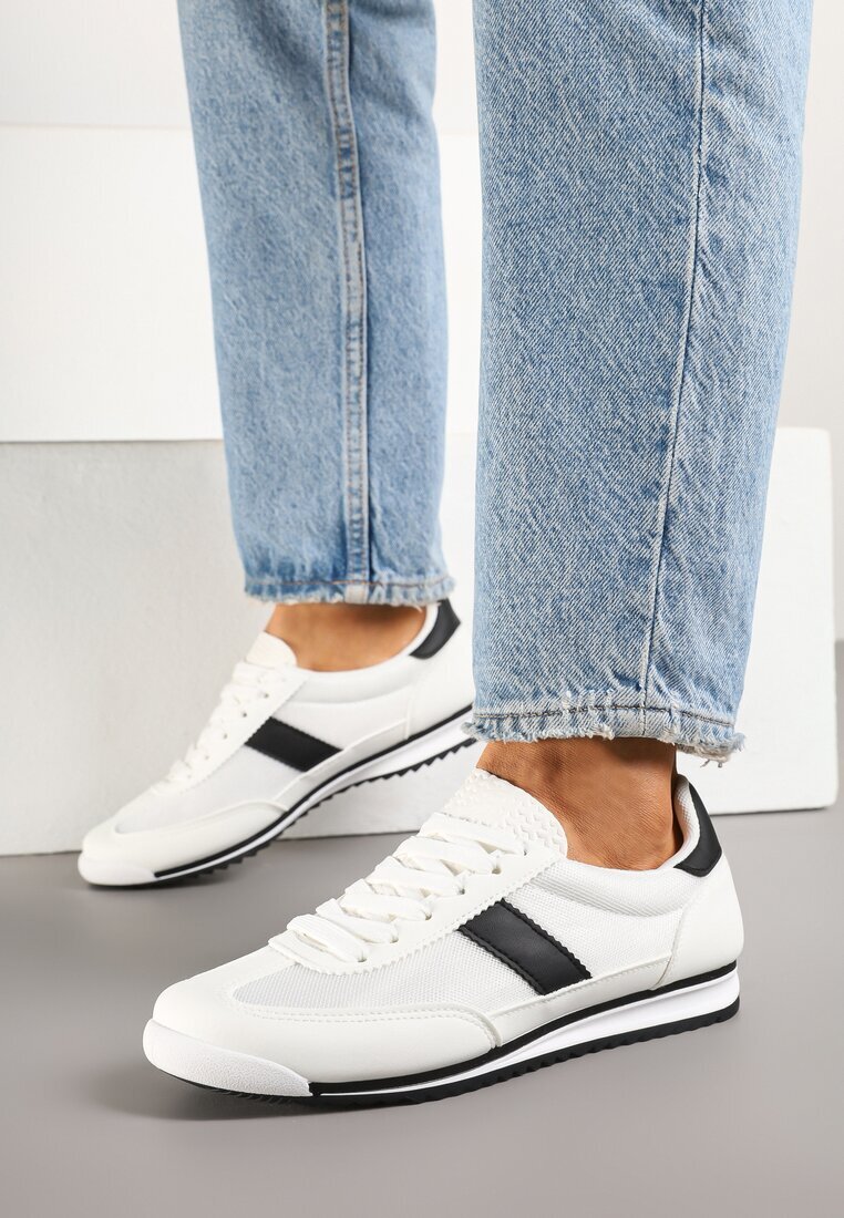 maira Sneakers albi cu bandă decorativă Cleota