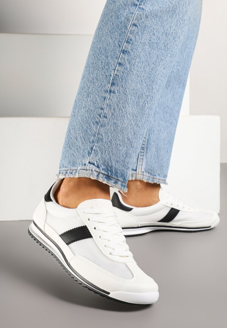maira Sneakers albi cu bandă decorativă Cleota