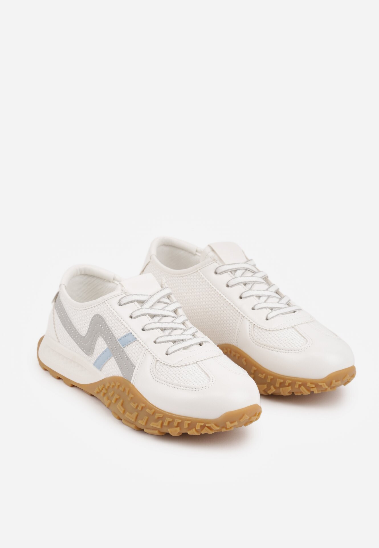 maira Sneakers Albi cu Talpă Abstractă cu Relief și Curele Decorative Emaliane