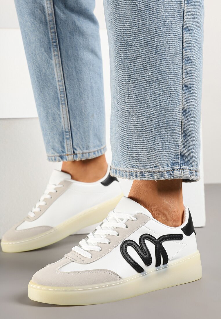 maira Sneakers Albi în stil de tenis clasici cu aplicație decorativă Elddiva