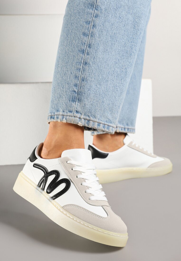maira Sneakers Albi în stil de tenis clasici cu aplicație decorativă Elddiva
