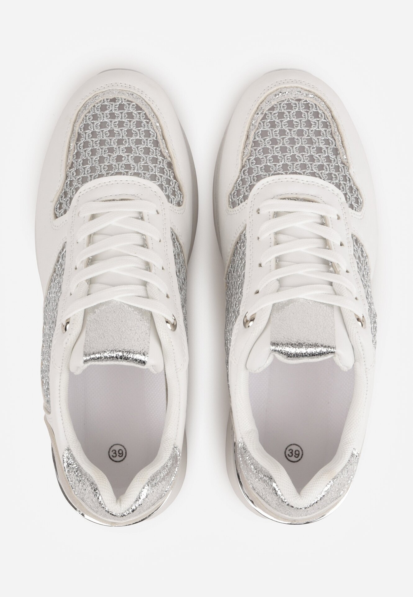 maira Sneakers Albi pe Talpă Groasă cu Inserții din Plasă și Metalice Sewtira