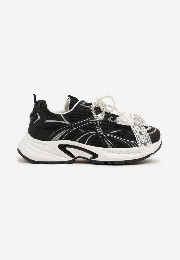 maira Sneakersy Negre decorate cu motiv geometric fundă și mărgele Saralinae