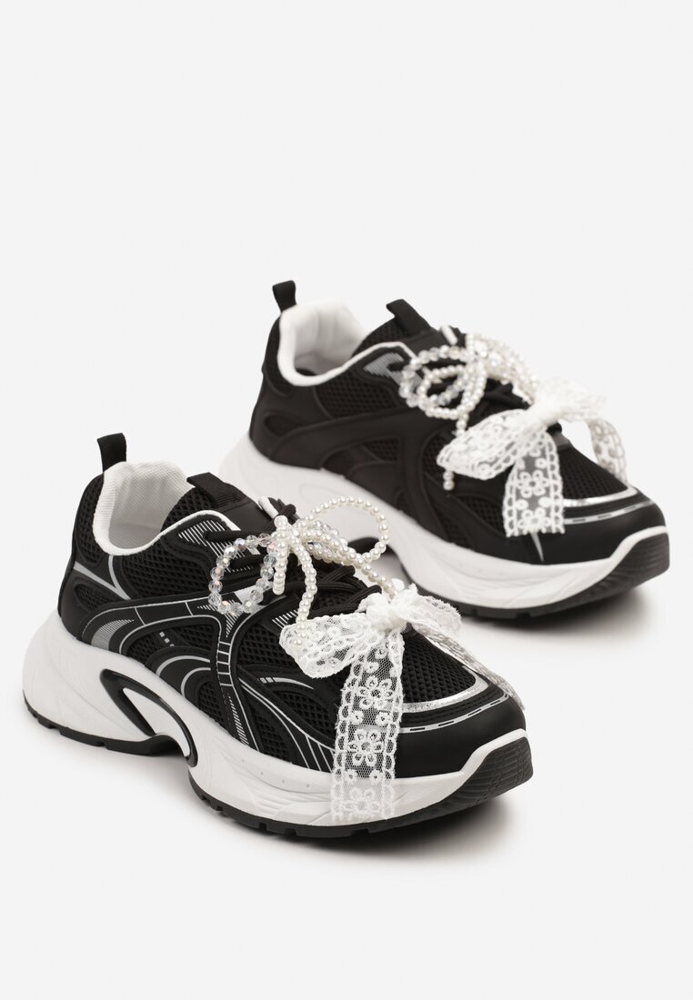 maira Sneakersy Negre decorate cu motiv geometric fundă și mărgele Saralinae