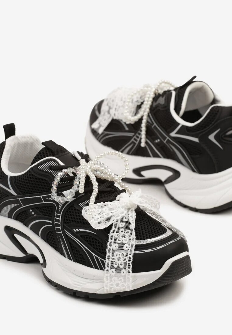 maira Sneakersy Negre decorate cu motiv geometric fundă și mărgele Saralinae
