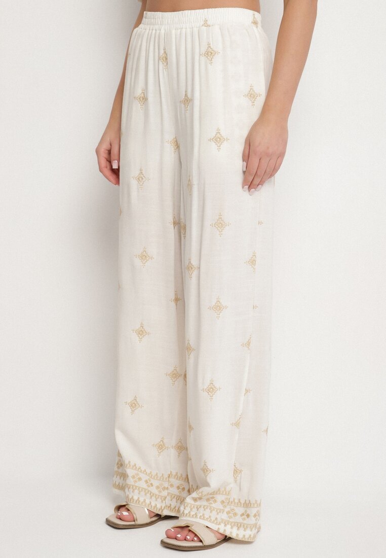 maja studio Compleu alb-bej din Vâscoză Decorat cu Broderie Cămașă și Pantaloni Oversize Iffiselle