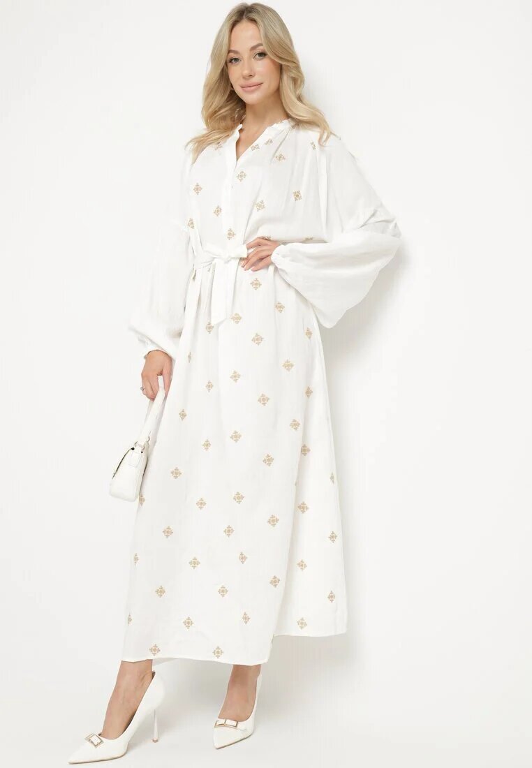 maja studio Rochie albă din viscoză Croi Oversize cu Broderie Decorativă Naleniel