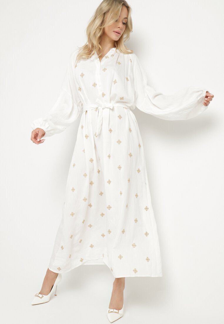 maja studio Rochie albă din viscoză Croi Oversize cu Broderie Decorativă Naleniel