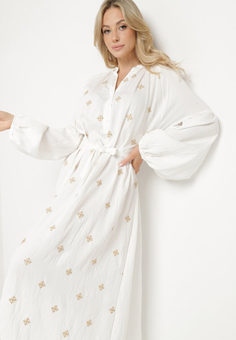 maja studio Rochie albă din viscoză Croi Oversize cu Broderie Decorativă Naleniel