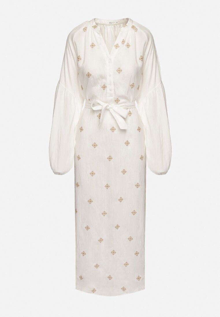 maja studio Rochie albă din viscoză Croi Oversize cu Broderie Decorativă Naleniel