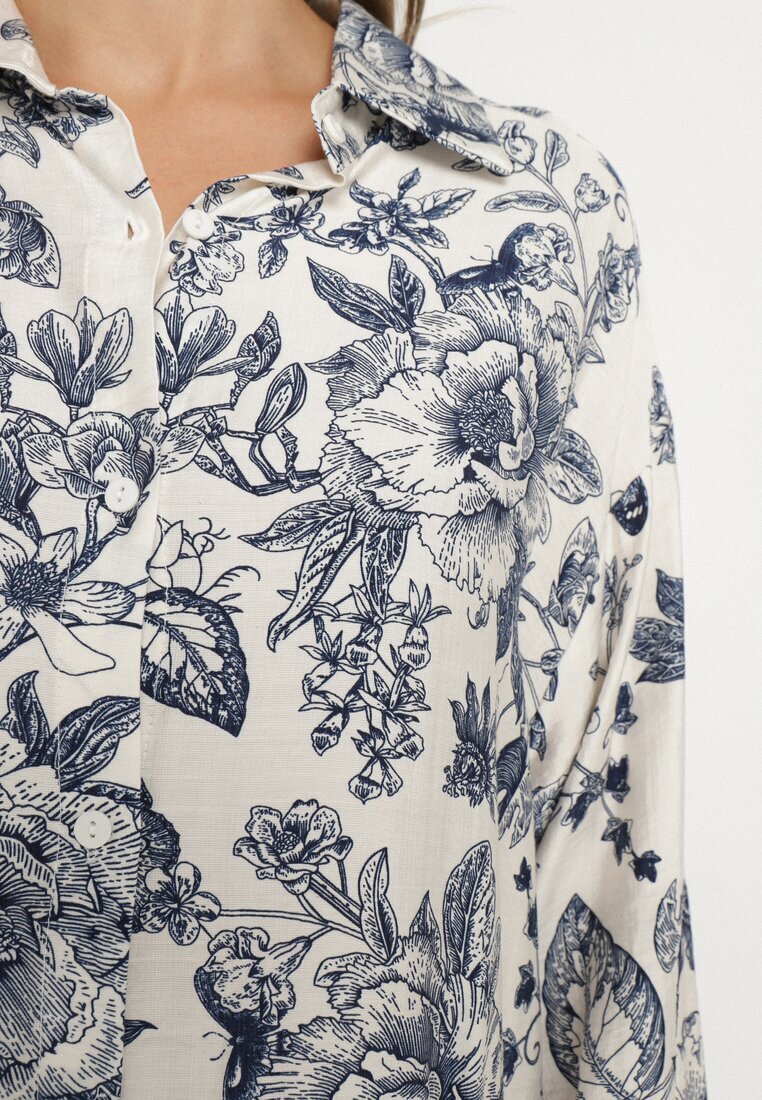 maja studio Rochie Albastră Din Viscoză Tip Cămașă Cu Flori Varvesa
