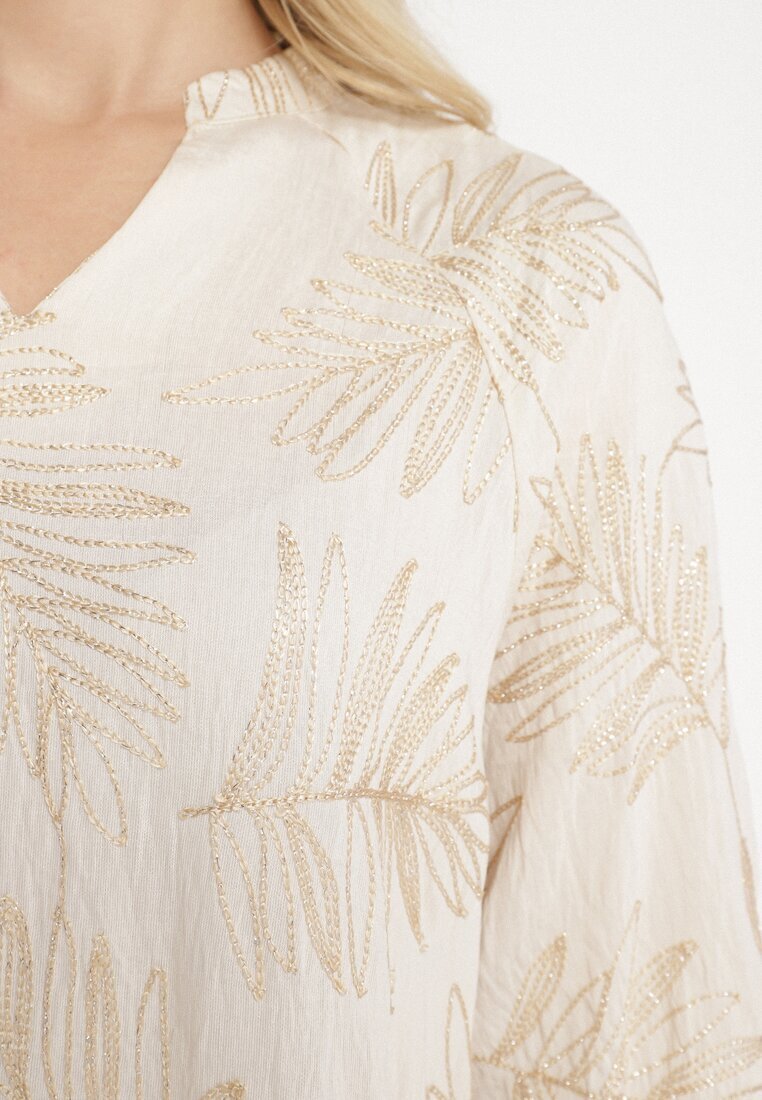maja studio Rochie bej deschis din viscoză cu fir metalic și broderii Norvezira