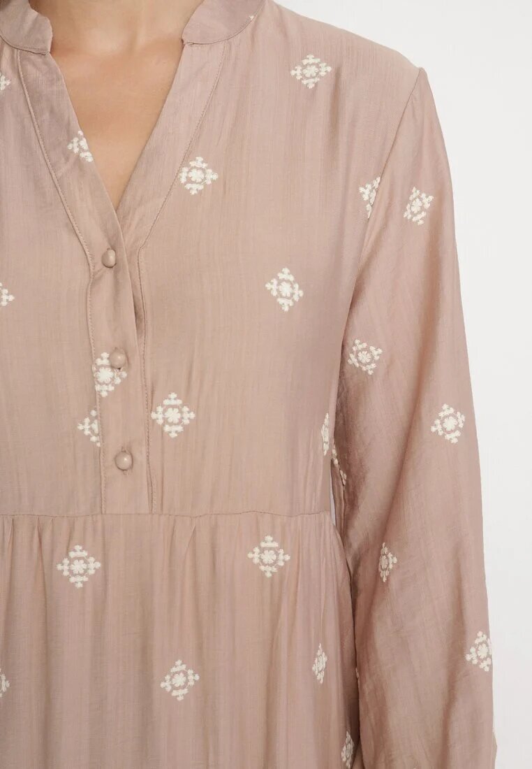 maja studio Rochie Bej din Vâscoză cu Croi Evazat cu Broderie Decorativă Nalariel