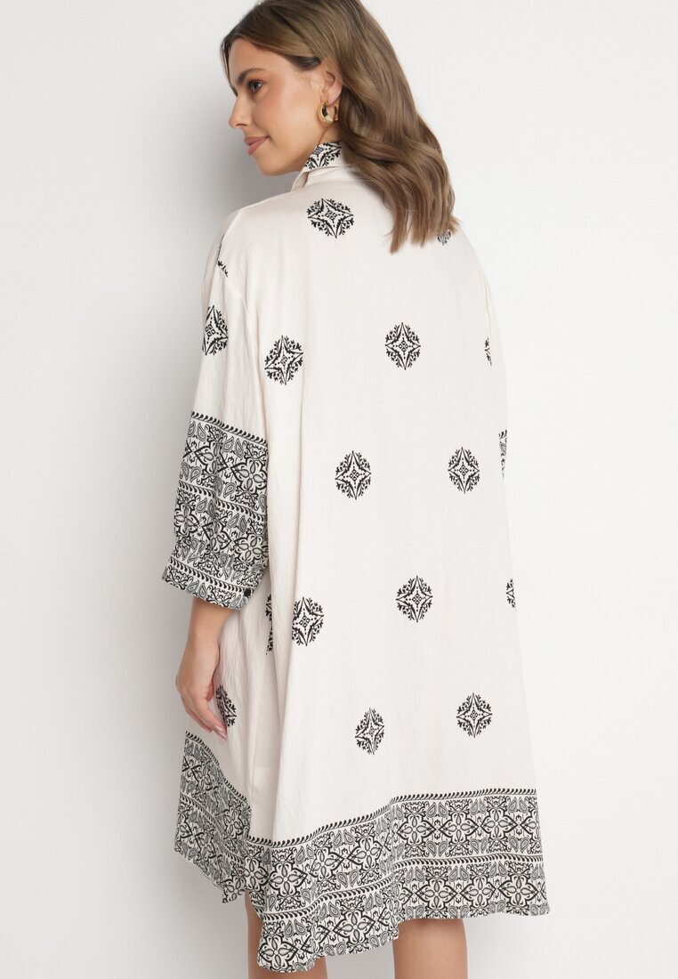 maja studio Rochie bej din viscoză decorată cu model geometric Nalanessa