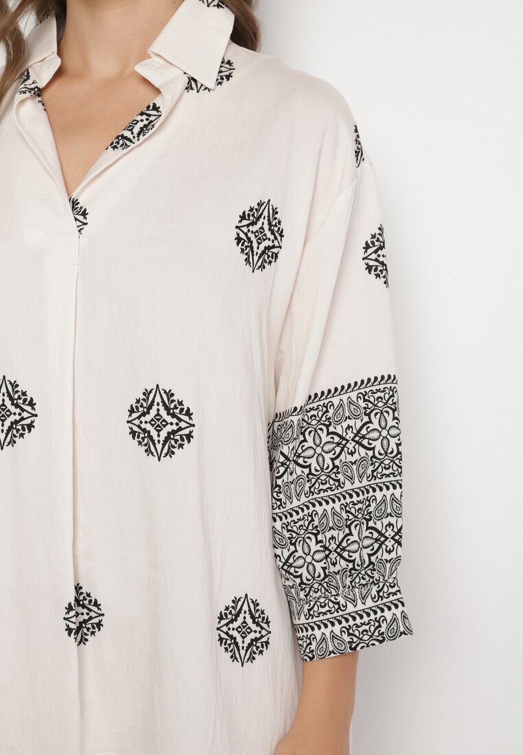 maja studio Rochie bej din viscoză decorată cu model geometric Nalanessa