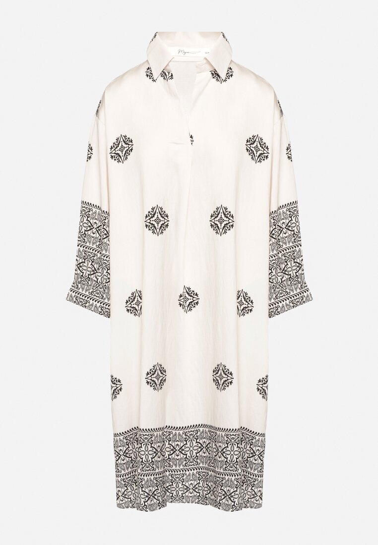maja studio Rochie bej din viscoză decorată cu model geometric Nalanessa