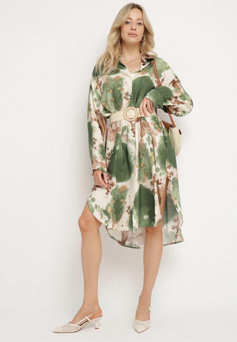 maja studio Rochie cămașă Verde Oversize din Viscoză cu Model Abstract Gonania
