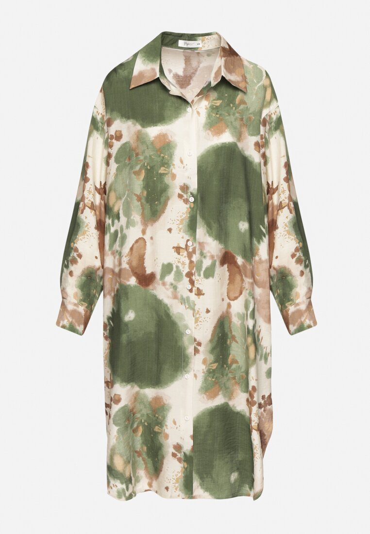 maja studio Rochie cămașă Verde Oversize din Viscoză cu Model Abstract Gonania