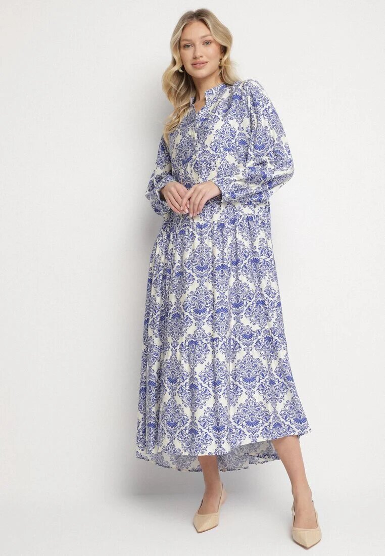 maja studio Rochie Cloș Albastră din Vâscoză cu Model Ornamental Gonavina