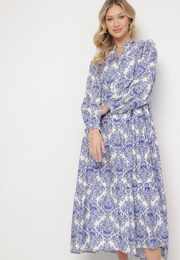 maja studio Rochie Cloș Albastră din Vâscoză cu Model Ornamental Gonavina