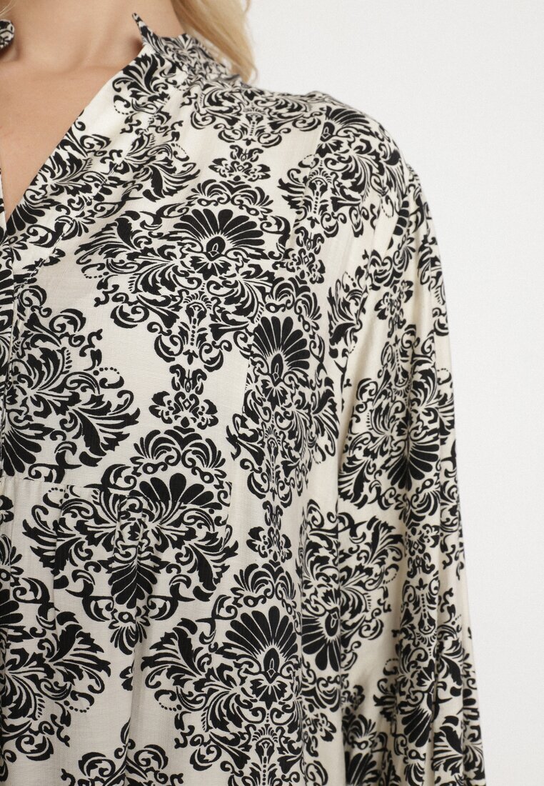 maja studio Rochie Cloș Neagră din Viscoză cu Model Ornamental Gonavina