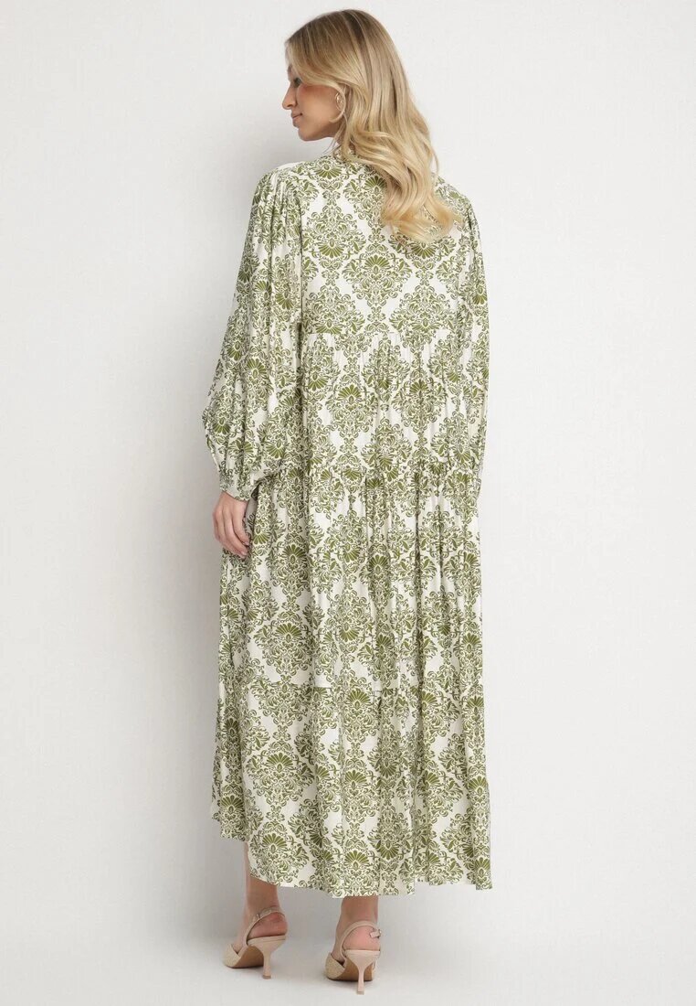 maja studio Rochie Cloș Verde din Viscoză cu Model Ornamental Gonavina