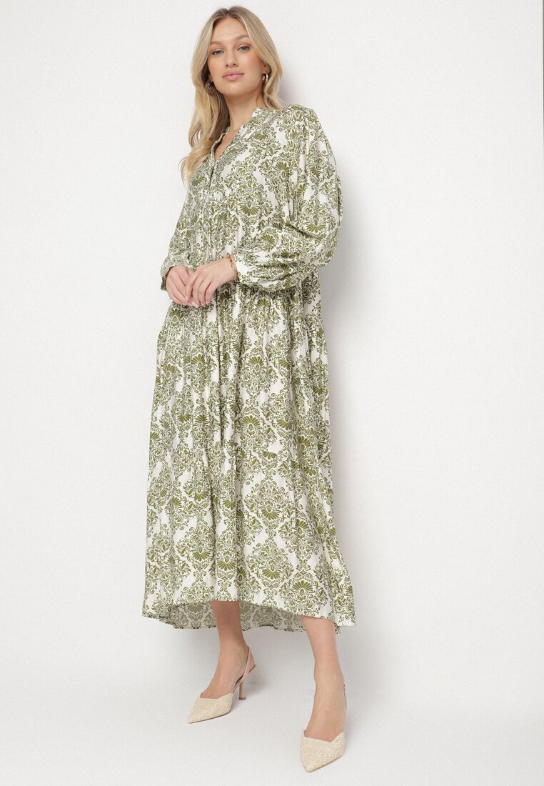 maja studio Rochie Cloș Verde din Viscoză cu Model Ornamental Gonavina