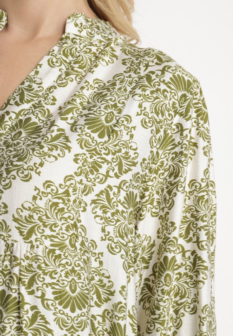 maja studio Rochie Cloș Verde din Viscoză cu Model Ornamental Gonavina