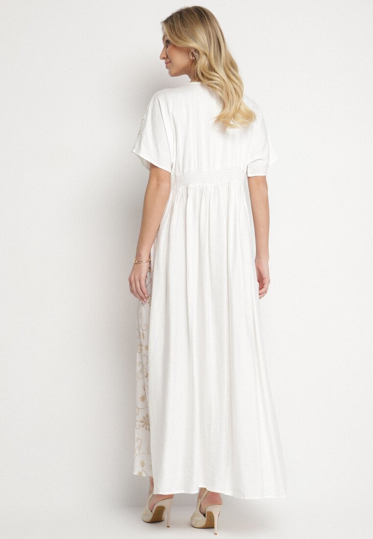 maja studio Rochie din viscoză Albă cu fir metalic și Broderie Nelvesia