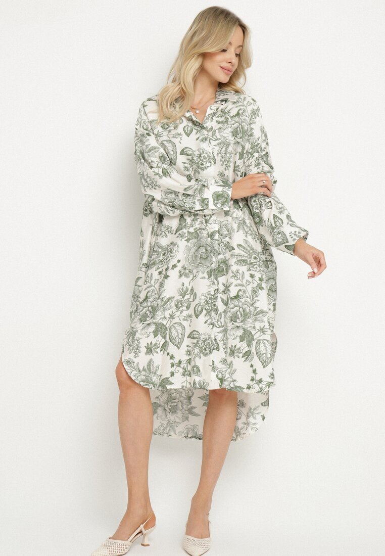 maja studio Rochie Verde din Viscoză Tip Cămașă cu Imprimeu Floral Varvesa