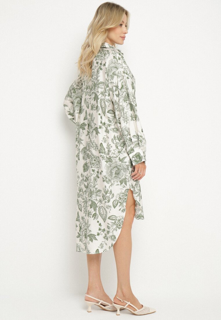 maja studio Rochie Verde din Viscoză Tip Cămașă cu Imprimeu Floral Varvesa