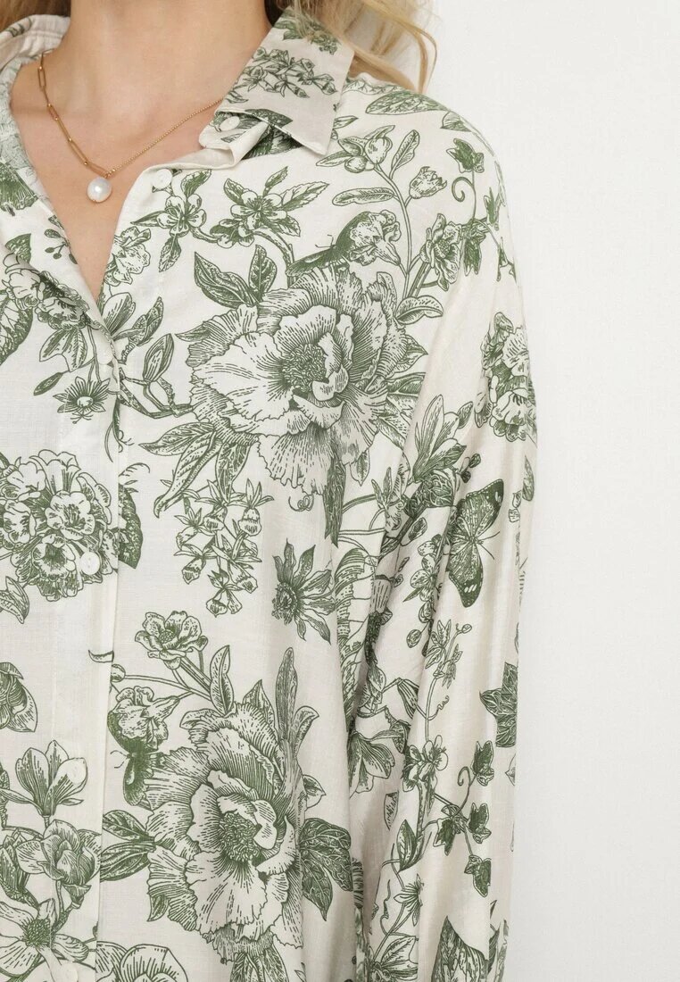 maja studio Rochie Verde din Viscoză Tip Cămașă cu Imprimeu Floral Varvesa