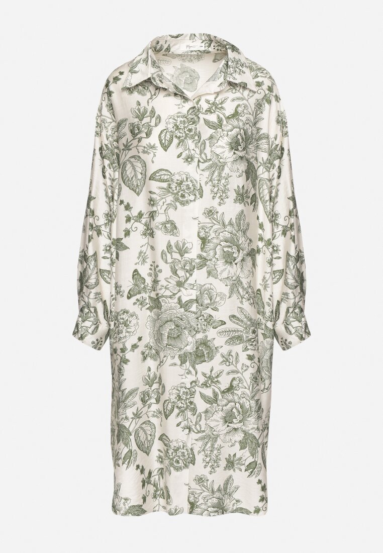 maja studio Rochie Verde din Viscoză Tip Cămașă cu Imprimeu Floral Varvesa