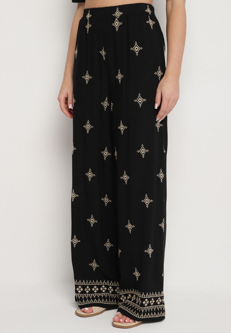 maja studio Set Negru din Viscoză Decorat cu Broderie Cămașă și Pantaloni Oversize Iffiselle